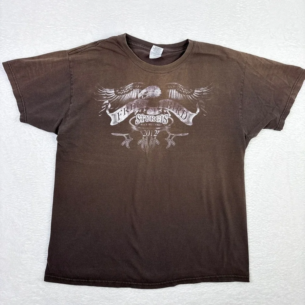 Sturgis Black Hills Rally 2012 Eagle T Shirt Large Heavy Cotton Brown Faded Worn